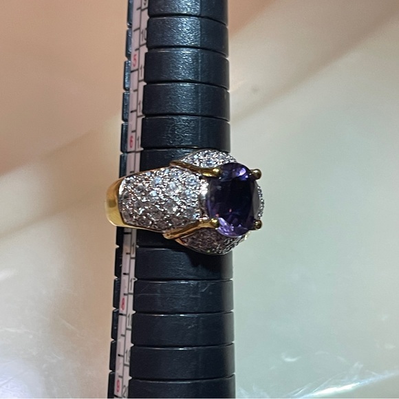 🍾Gorgeous 925 Silver Amethyst & Zircon Dome Dinner Ring! - Picture 8 of 14